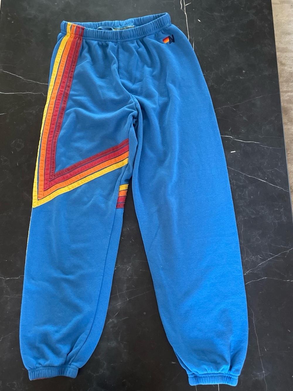 Aviator Nation Blue Sweatpants with Red and Yellow Chevron Stripe Size L